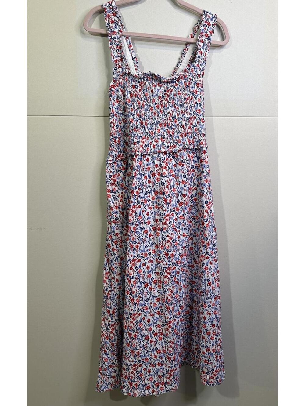 Tommy Hilfiger Floral Smocked Midi Dress XXL Crisscross Back Pockets